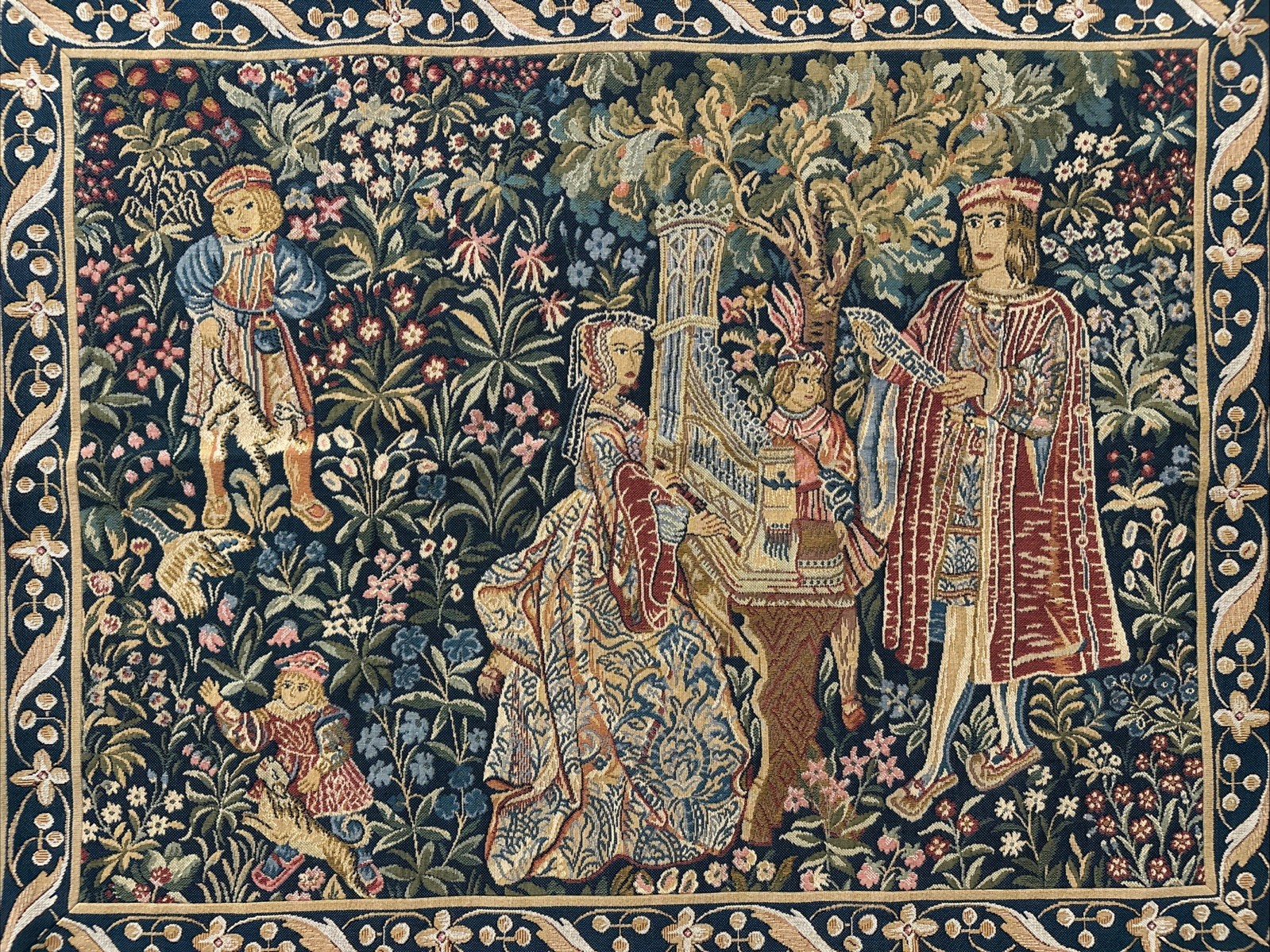 Corona Decor Antique French Tapestry Reproduction Lady At The Organ 43”x37” EUC