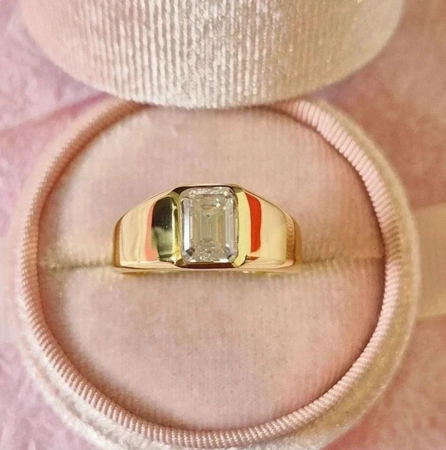 Men’s Engagement Ring 3Ct Emerald Cut Lab Created Diamond 14k Yellow Gold Plated