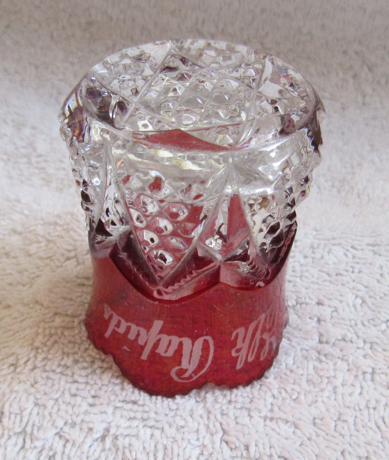 Elk Rapids Michigan Red Ruby Flash Flashed Glass Souvenir Toothpick Holder