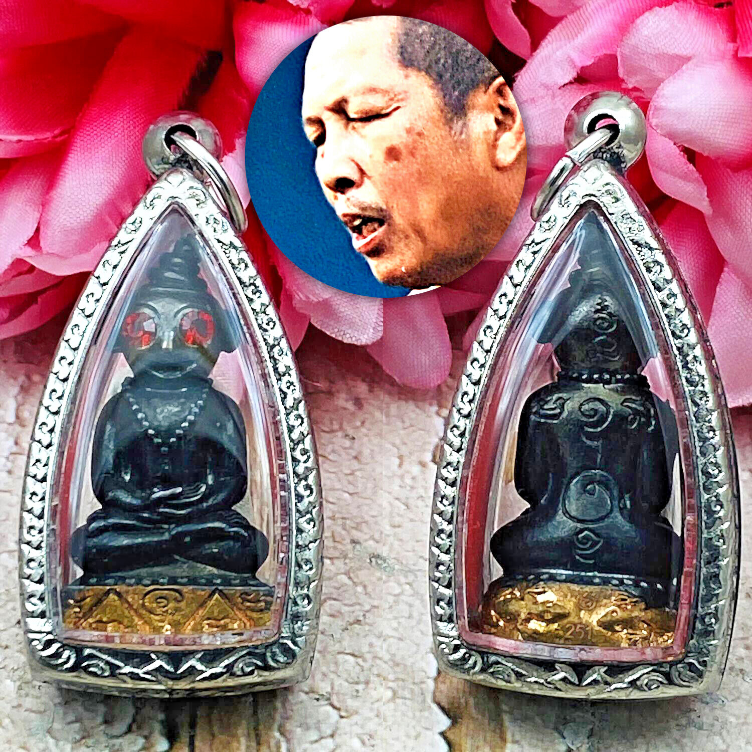 Ngan Ngung Charming Lust Ash Gecko Lersri Somdeh Be2565 Black Thai Amulet #17073