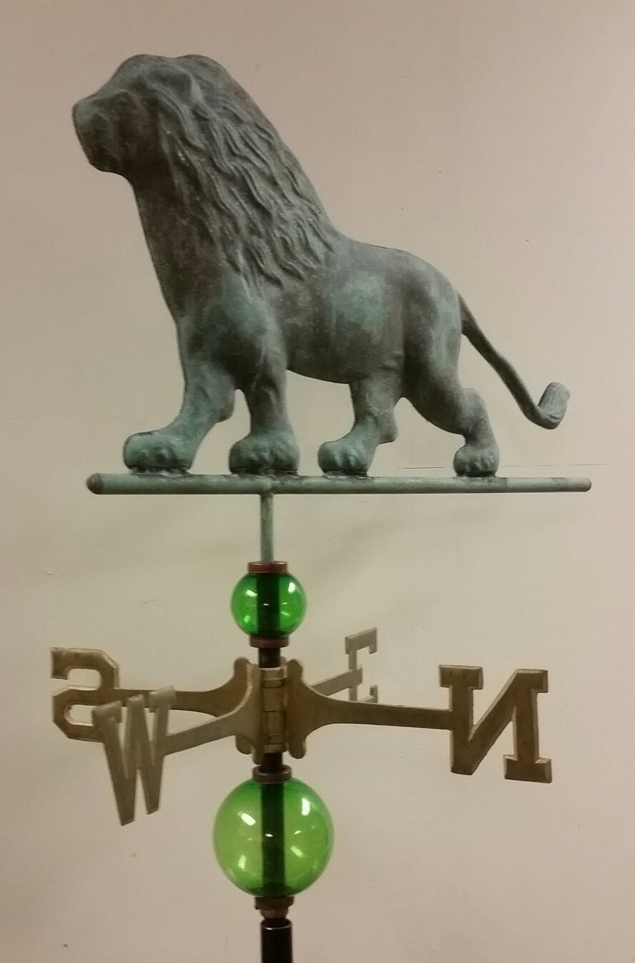 Lion weathervane,all parts/mount, as shown,all brass/COPPER ,,,antiqued finish