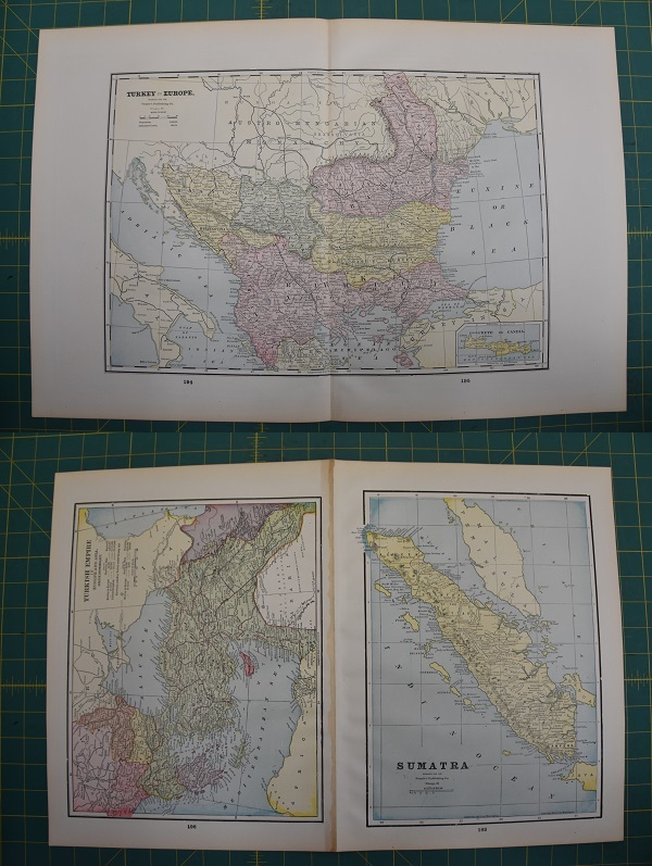 Turkey Sumatra Vintage Original 1895 Werner Company World Atlas Map Lot