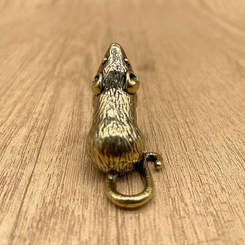 Brass Rat Figurine Chinese Zodiac Mouse Statue Mini Animal Desk Decor