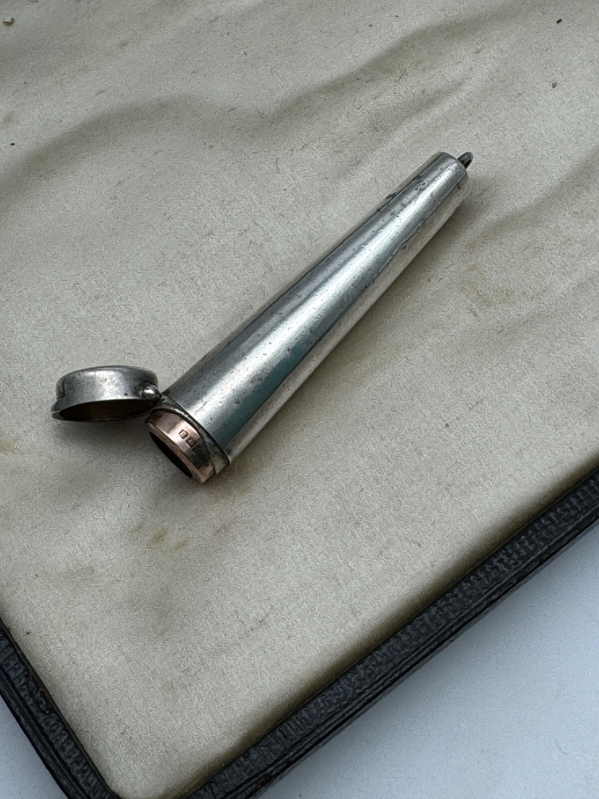 ANTIQUE Chatelaine Cigarette Cheroot Holder Silver Case Gold Mounted Bakelite