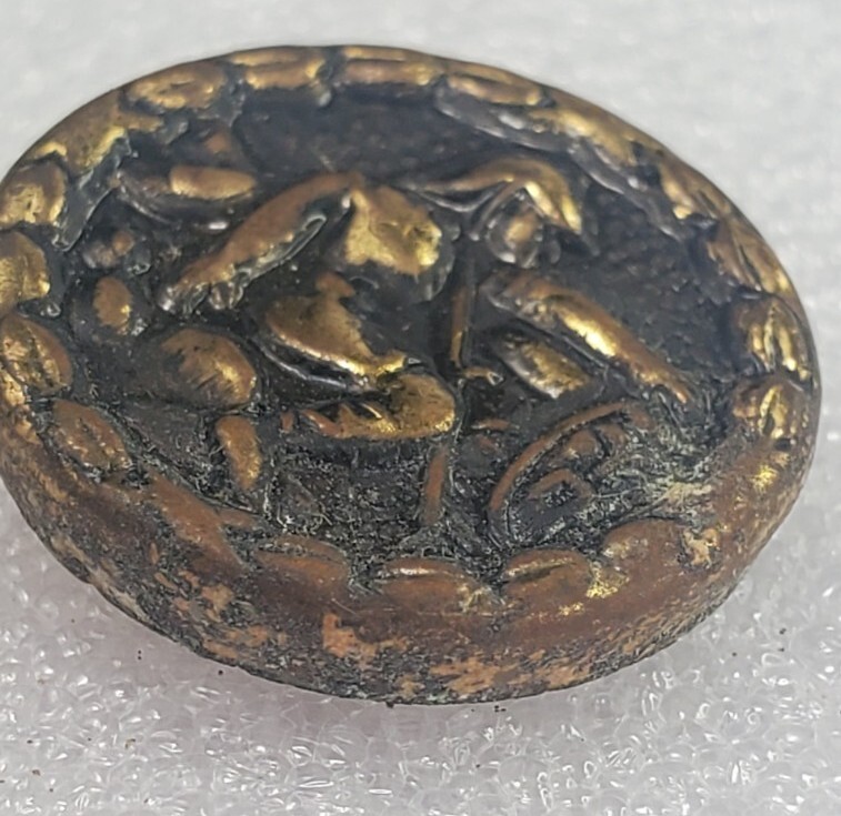 Brass Antique Button with Soldier Helmet Weapon .75″ Across With Cufflink
