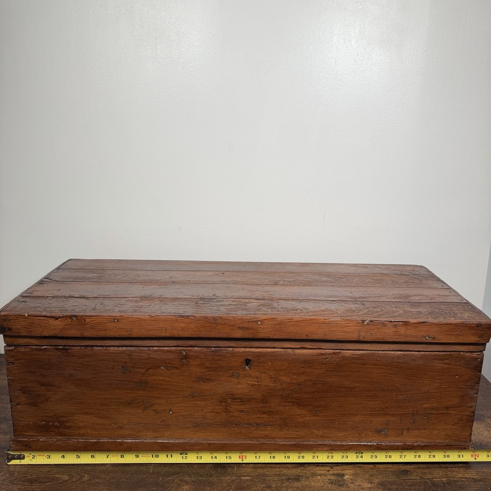 Antique Primitive Wood Carpenters Trunk Chest Tool Box Seaman 32”x13”x11” VTG
