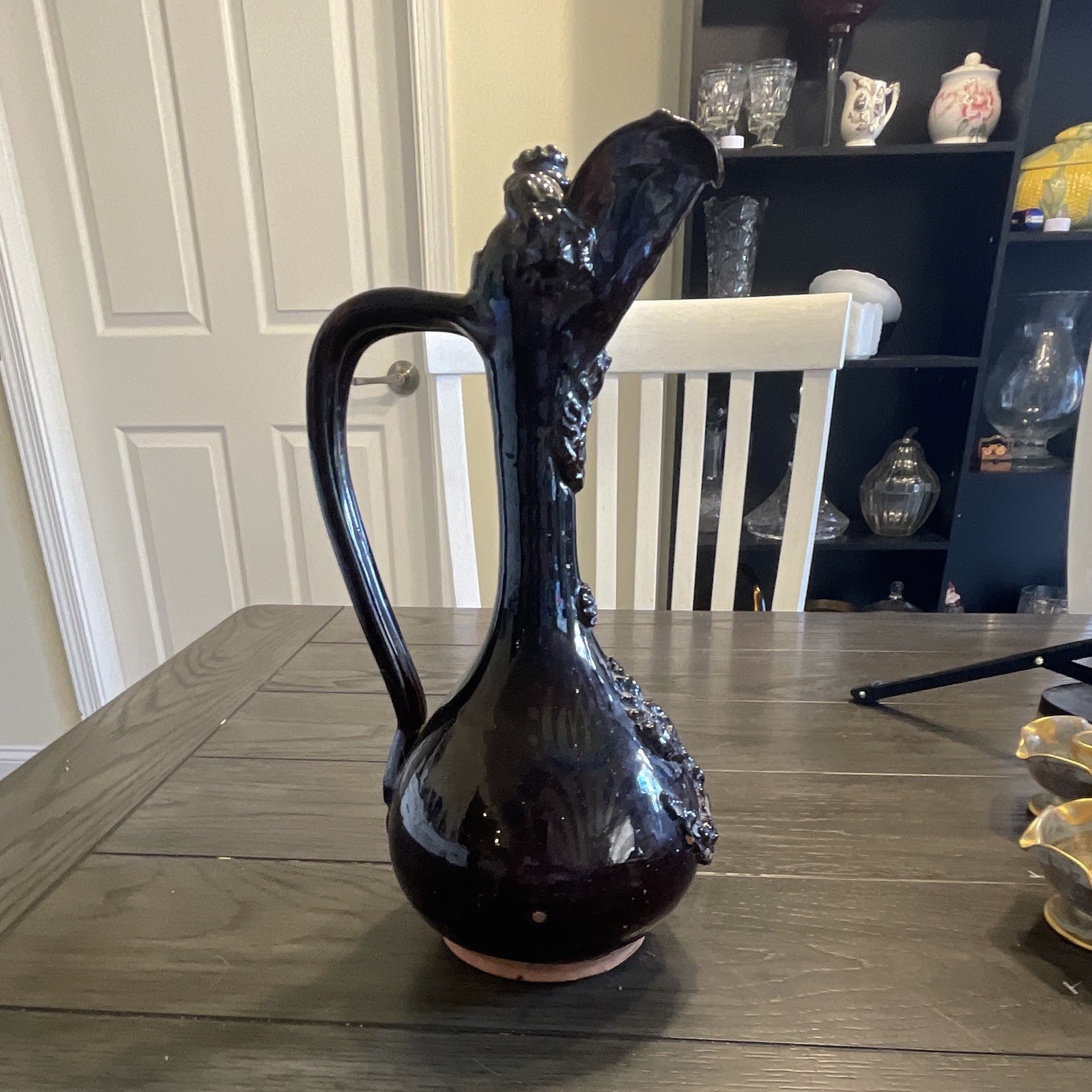 Antique 19th C Turkish Canakkale Pottery Ewer Ottoman Glazed Ceramic Pitcher