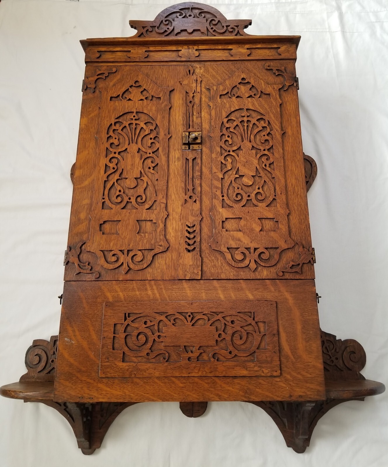 Antique unique MEDICINE CHEST 2 compartments Tiger oak 34″H x 25″W x 6″D