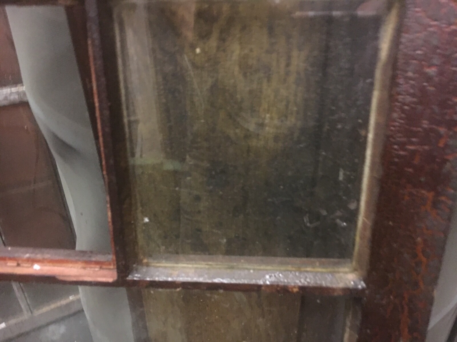 c1910-20 antique pine cabinet door – glass panels original hardware 48” x 16” w