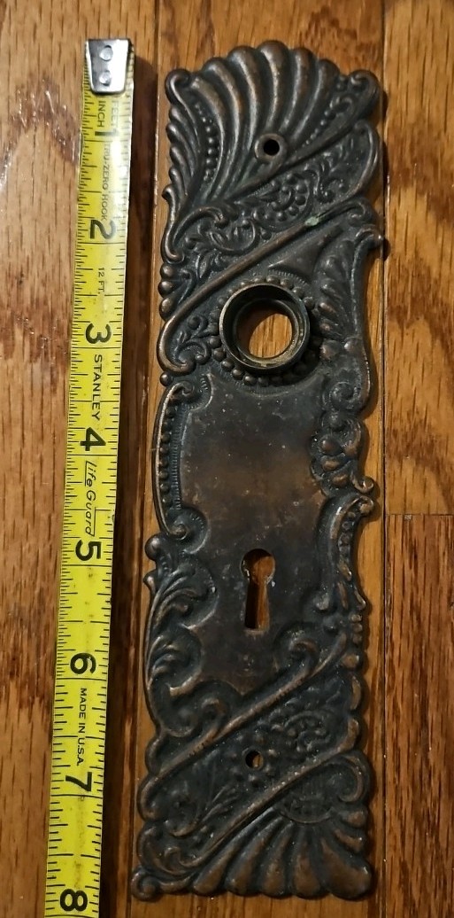 Antique Victorian Door Handle Plate With Keyhole. 8″ X 2 1/4″. Very Ornate!