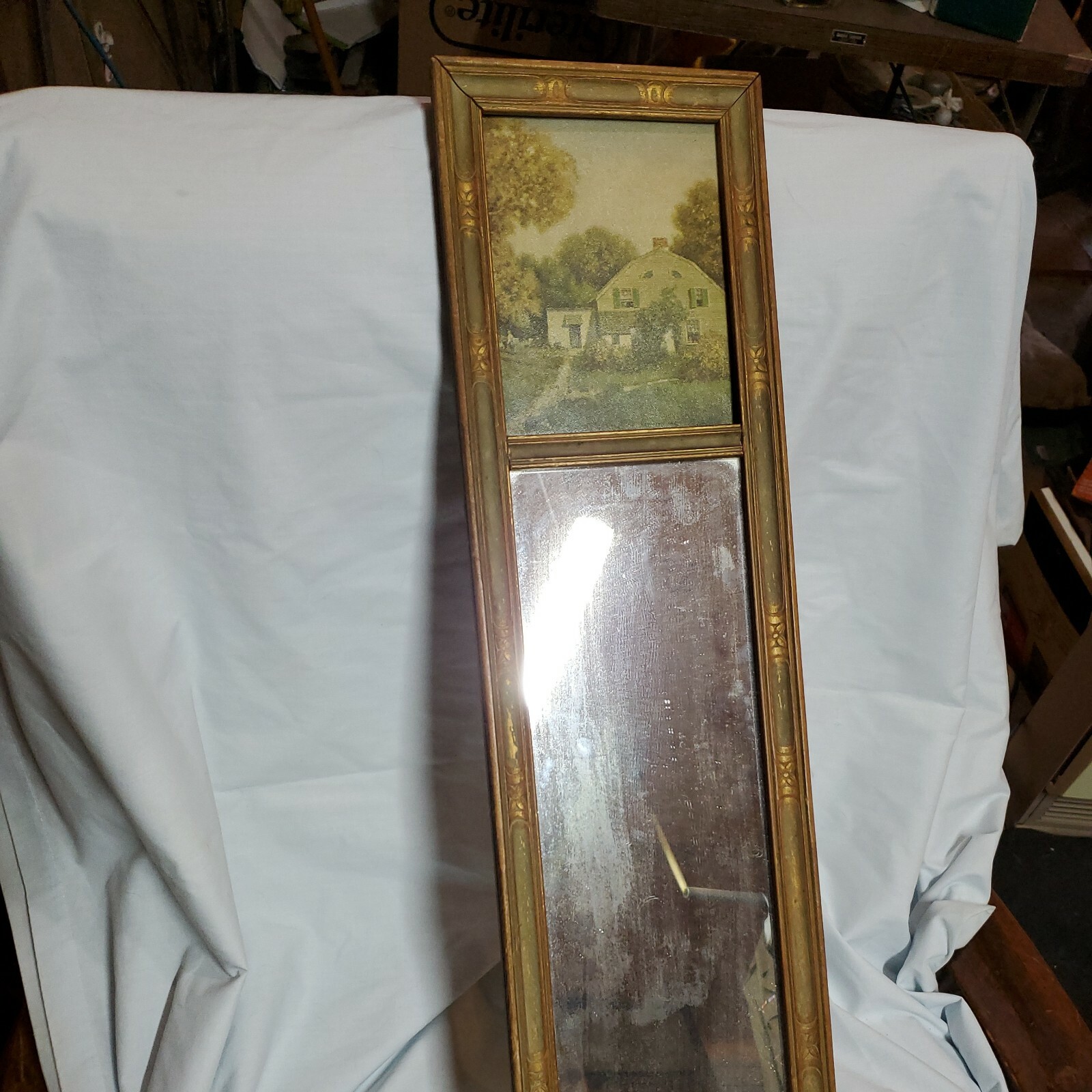 Antique Ornate French Gold Green Gesso Wood Framed Mirror30x8″Country Home Decor