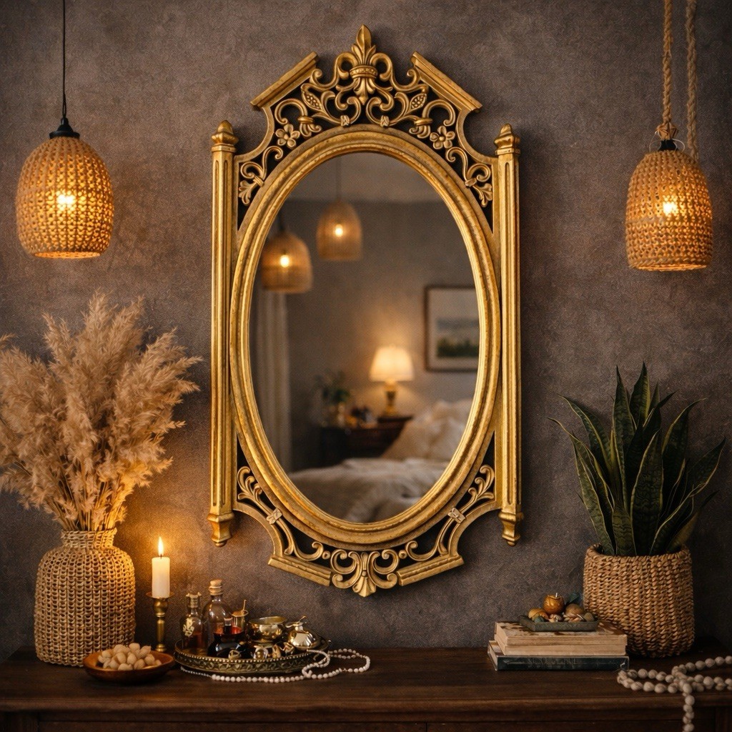 Vintage Gold Syroco 1965 Ornate Oval Wall Mirror Baroque Hollywood Regency USA