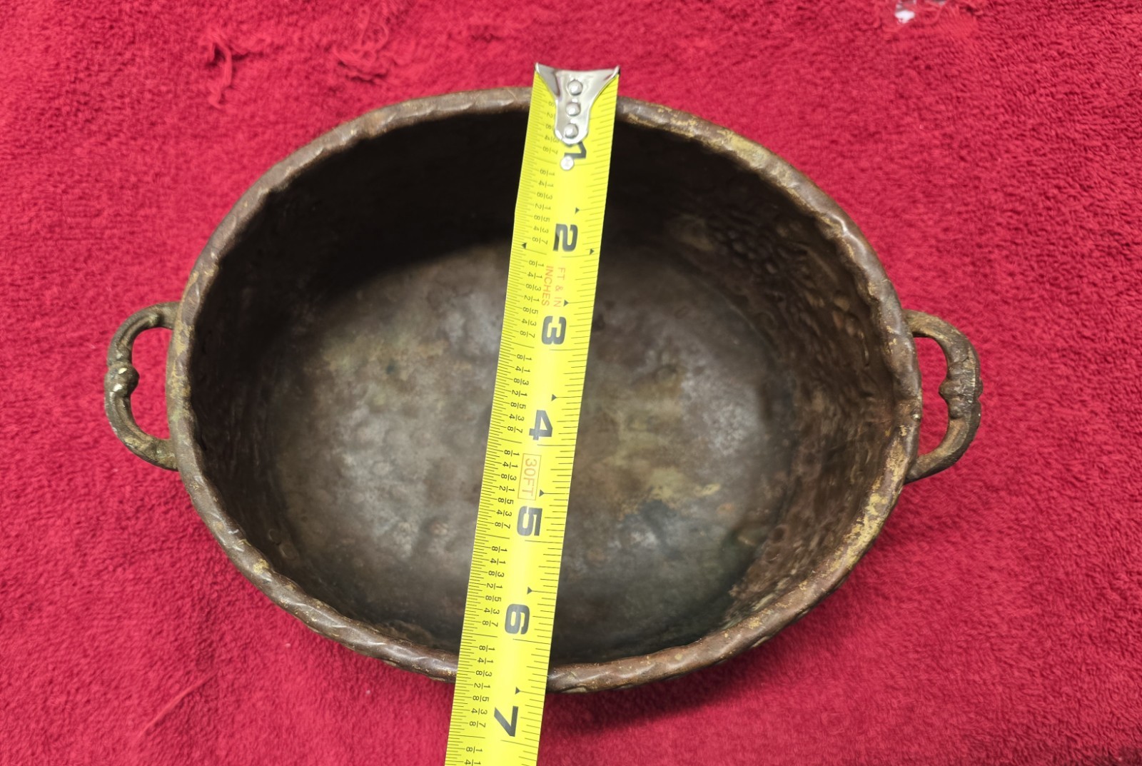 Antique Jardiniere Copper And Bronze hammered/footed 1800s planter Patina