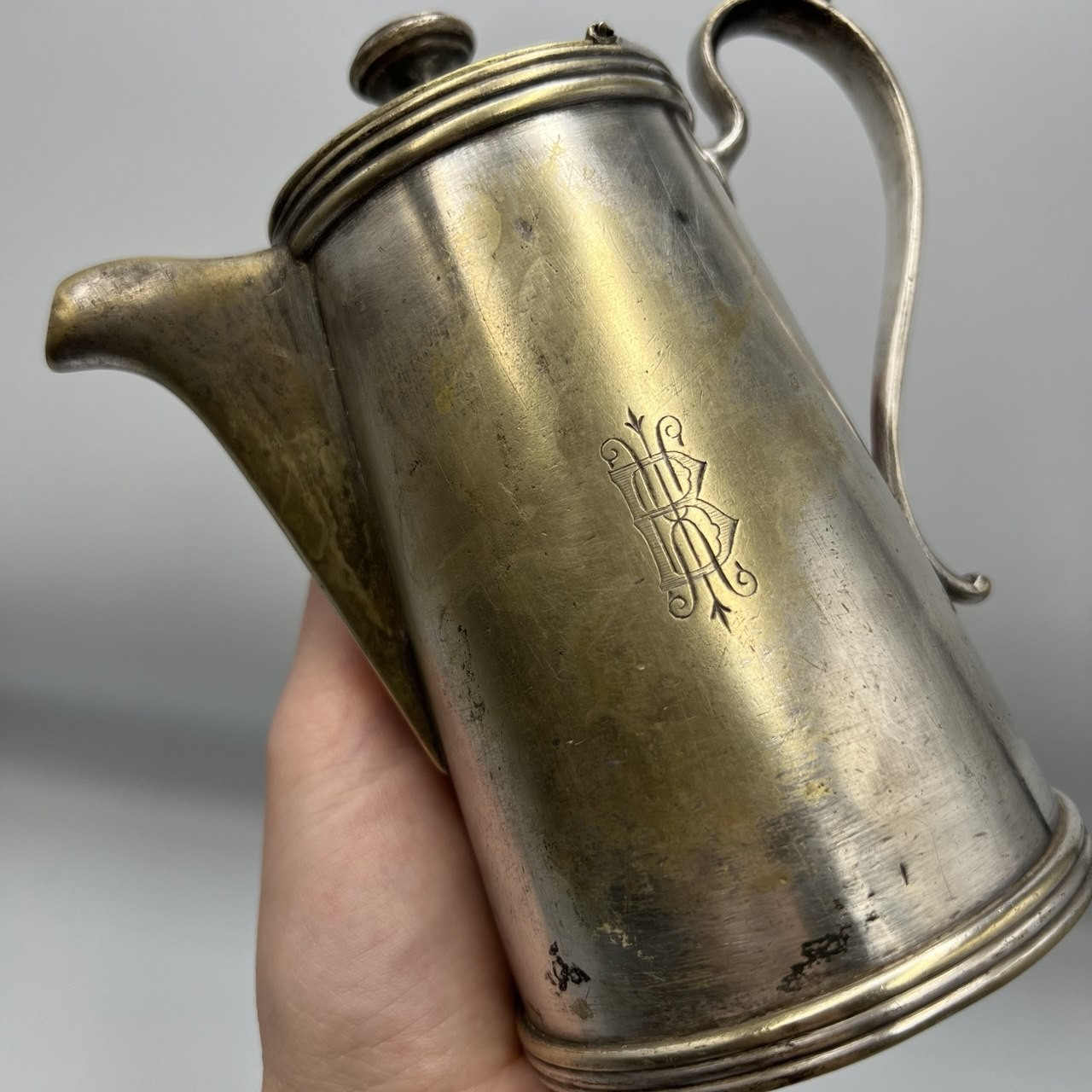 Antique Brass Silver Plated Coffee Pot Jug Marked Norblin & co galw Warszawa