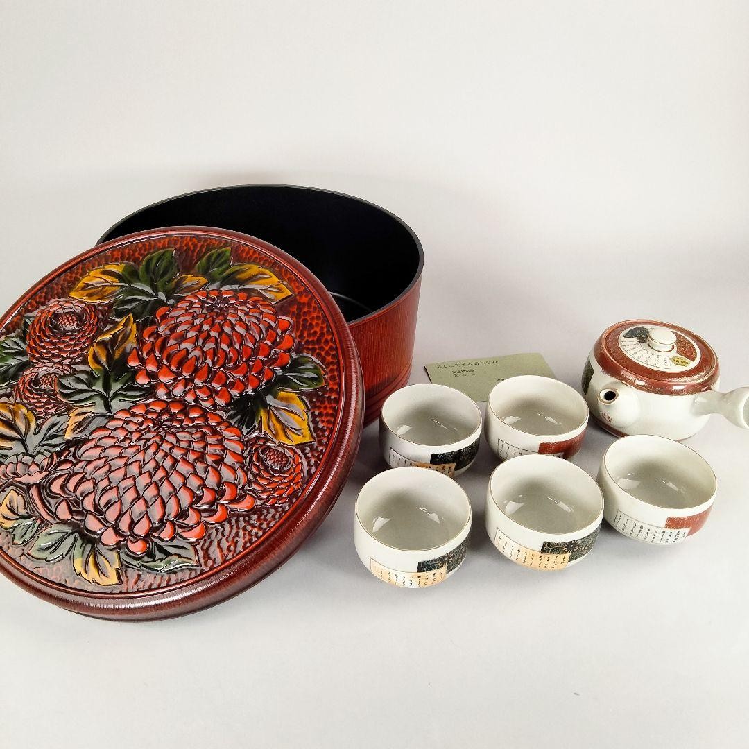 Kamakura Tea Tray Kutani Ware Tea Set Kyusu & 5 Cups Unused w/Box Japan