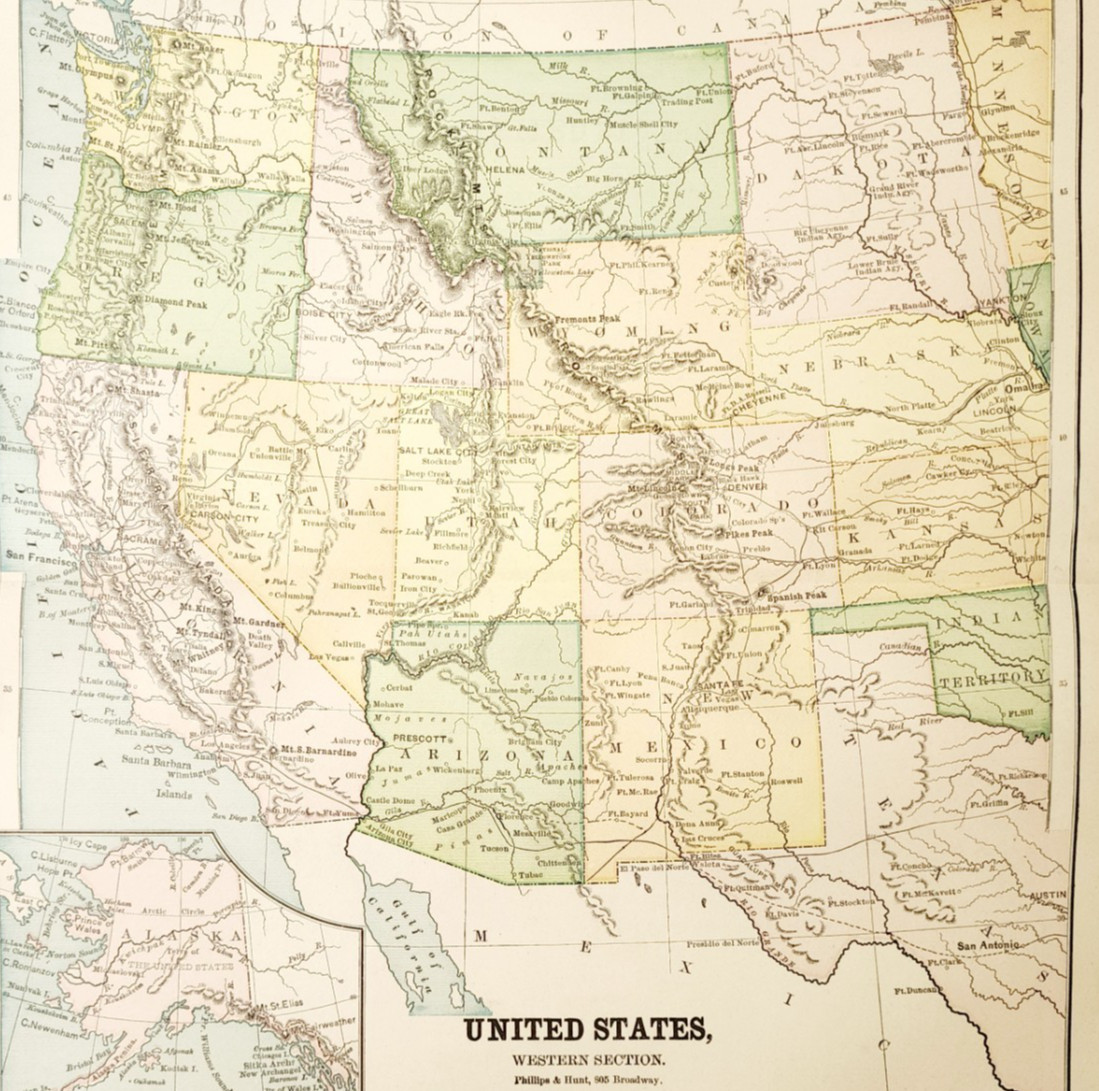 1883 Antique Map United States Western Section Victorian Political E90F3