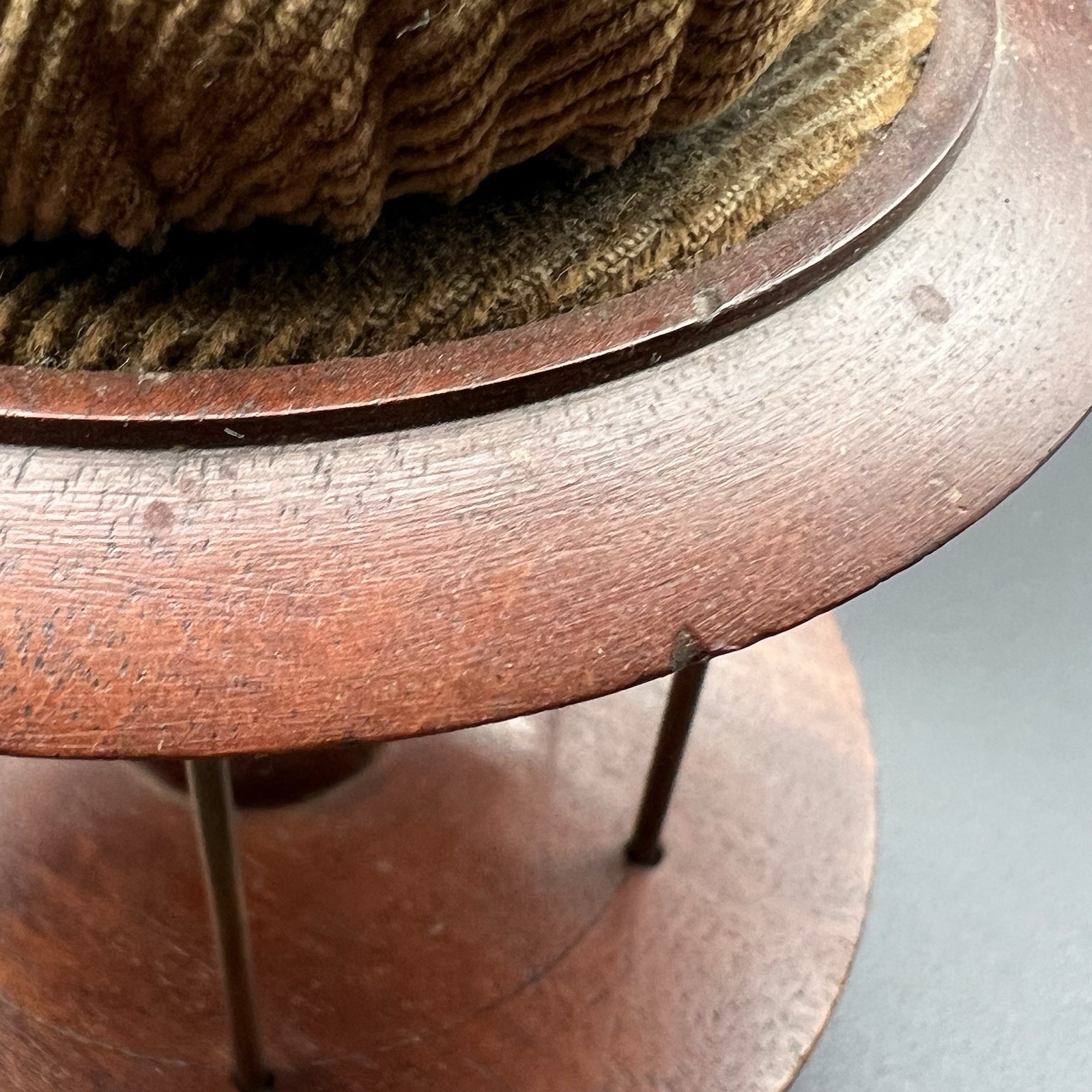 Antique Victorian Spool Thread Caddy With Corduroy Pin Cushion