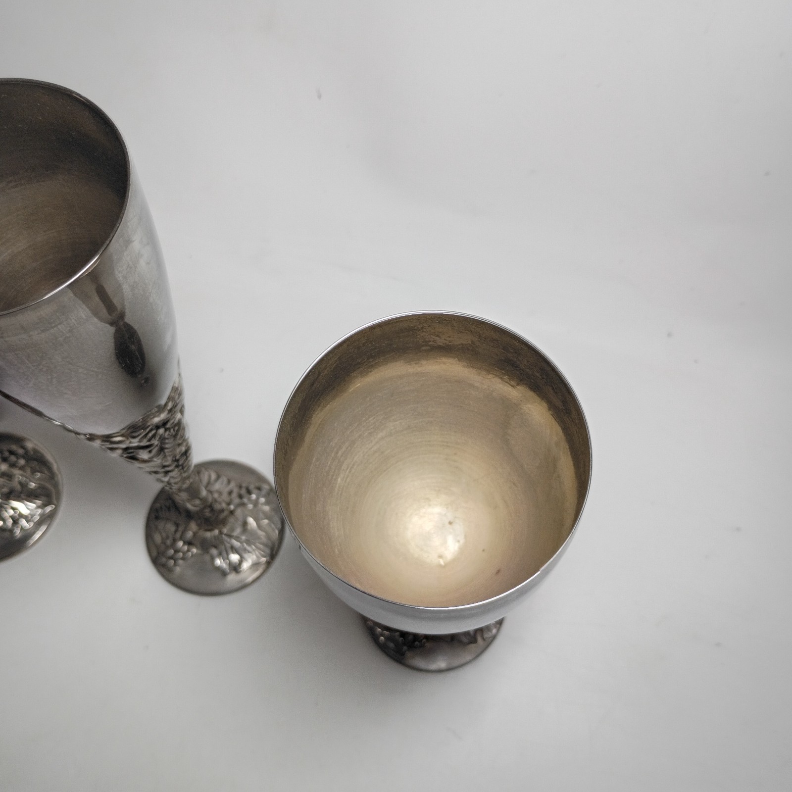 Vintage Godinger Silver Plate Champagne Flute 9.5″ & 7.5 Inch Grape Vine Chalice