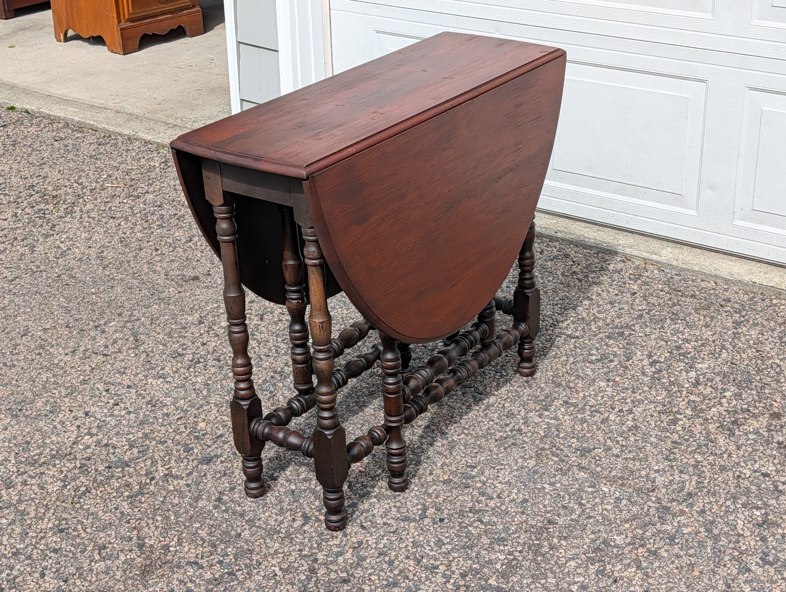 Vintage Mahogany Gate Leg Drop Leaf Table with Drawer, Oval, Solid Wood