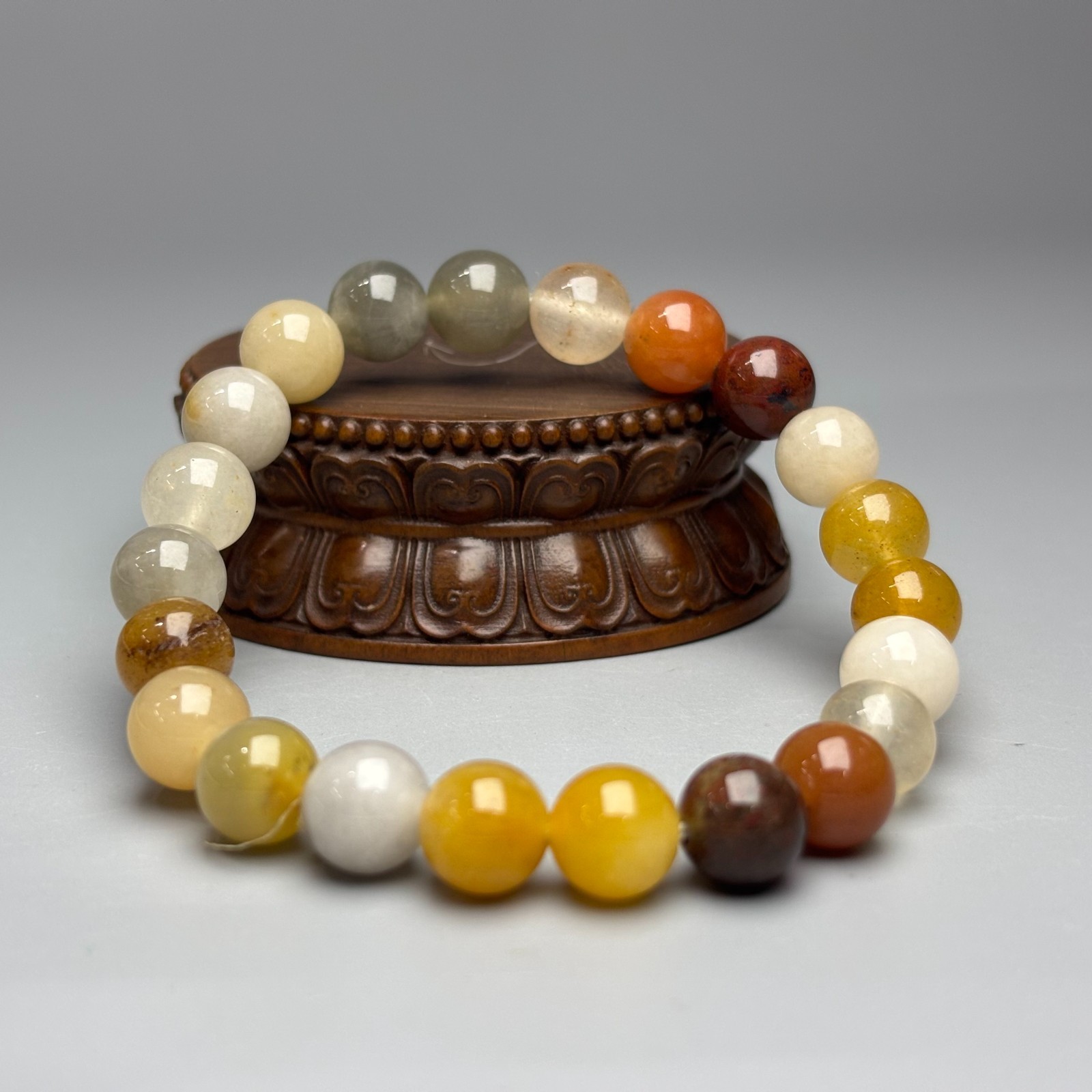 Chinese Natural Jade Carved Lucky Beaded Bracelet A377