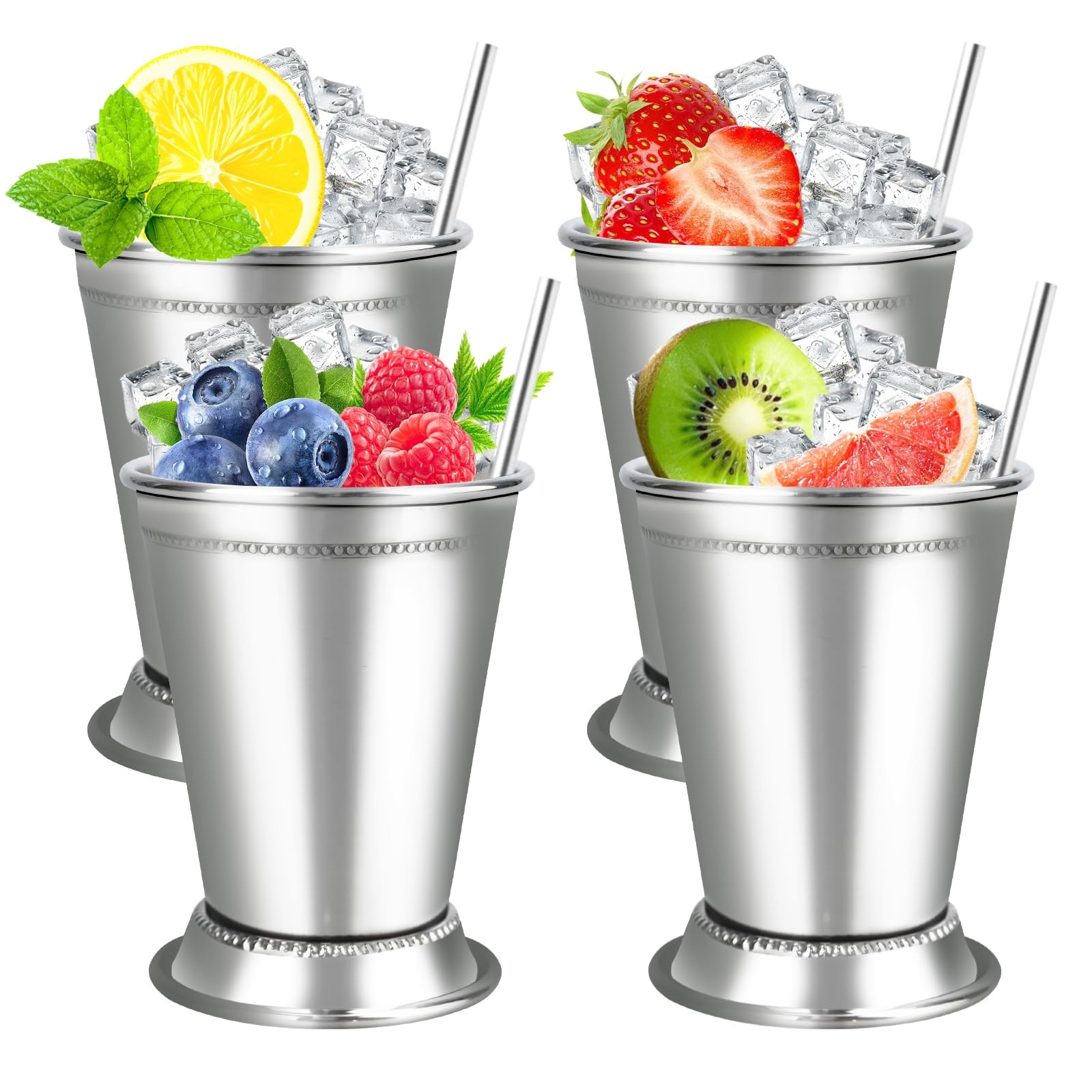 Mint Julep Cups，Silver Cups，Stainless Steel Glasses Set,Each holds 12 ounces,…