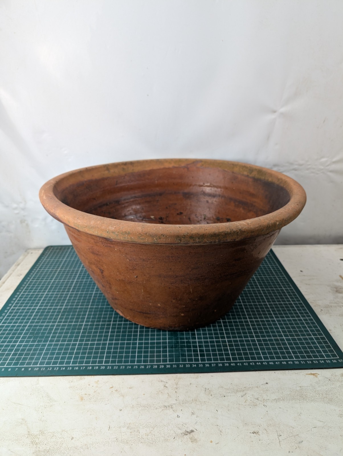 Large Antique French Terracotta Pancheon Tian Bowl Vintage Dairy Pot 47cm