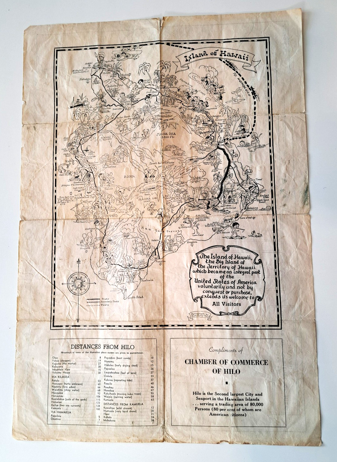 HILO HAWAII Pictorial MAP by Ruth Taylor White c. 1940 Woman Cartographer Artist