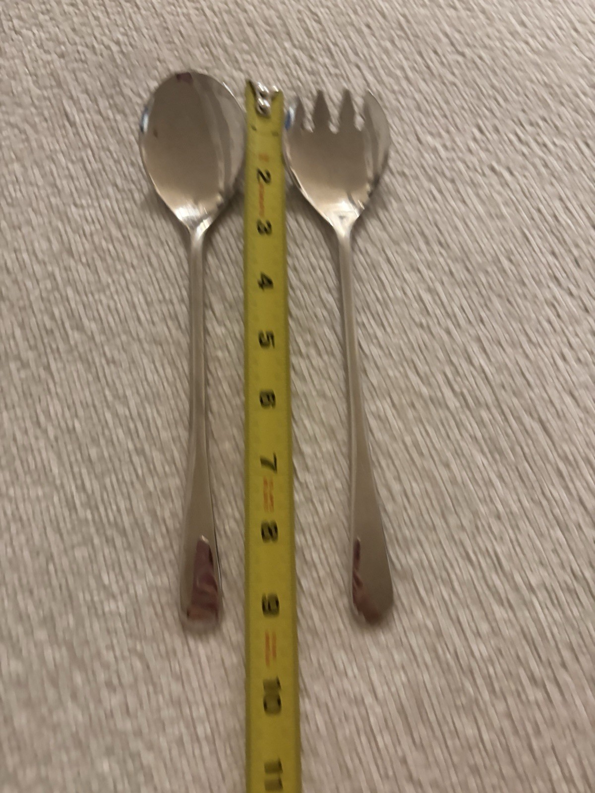 Vtg Silver Plated Salad Serving Fork And Spoon Made In Italy Mid Century Modern