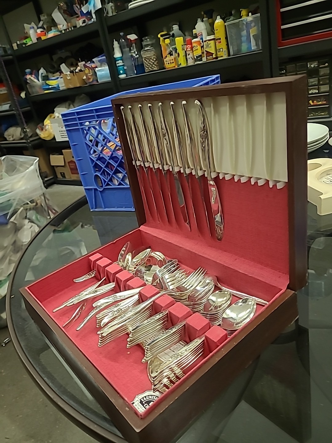 1881 Rogers Rose Silverplate Flatware Set Oneida Ltd w Tarnish Chest
