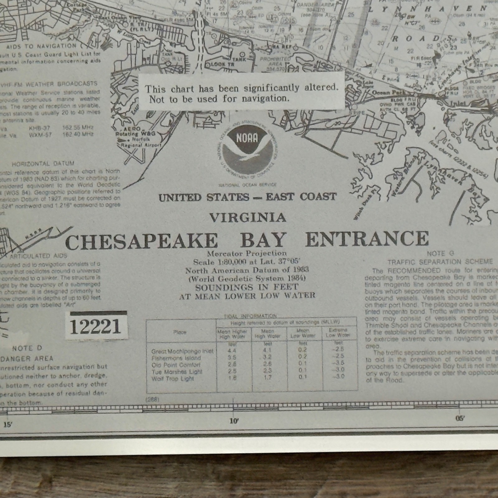 Vintage Nautical Navigation Plotting Chart Map Chesapeake Bay Entrance 36″x24″