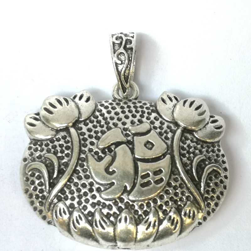 2 Inch Old China Tibet Silver Handmade lotus Flower Pendant Amulet Collection