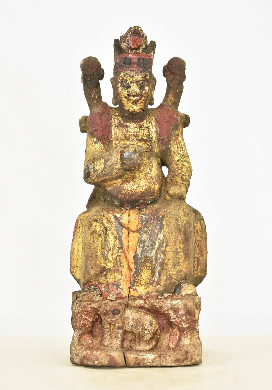 Antique Chinese Red / Gilt / Gilded Wooden Carved Statue / Sculpture