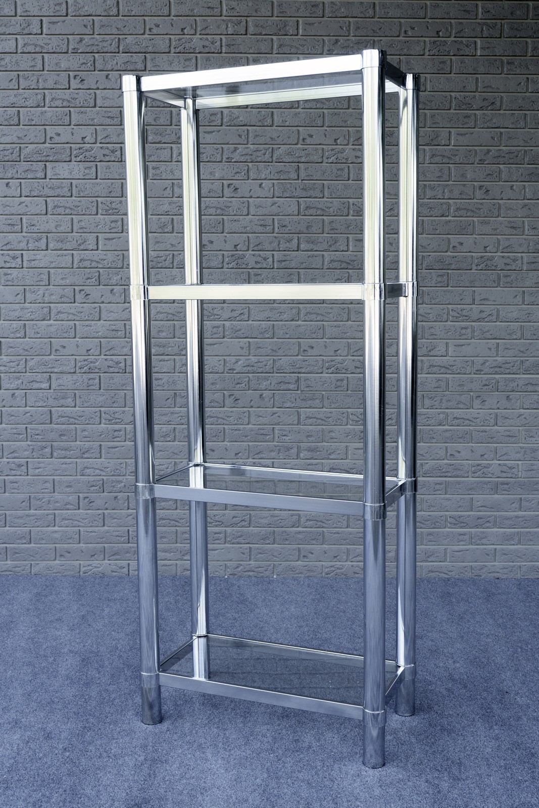 Mid Century Modern 1970’s Baughman Style Chrome Tubular & Glass Etagere Shelf