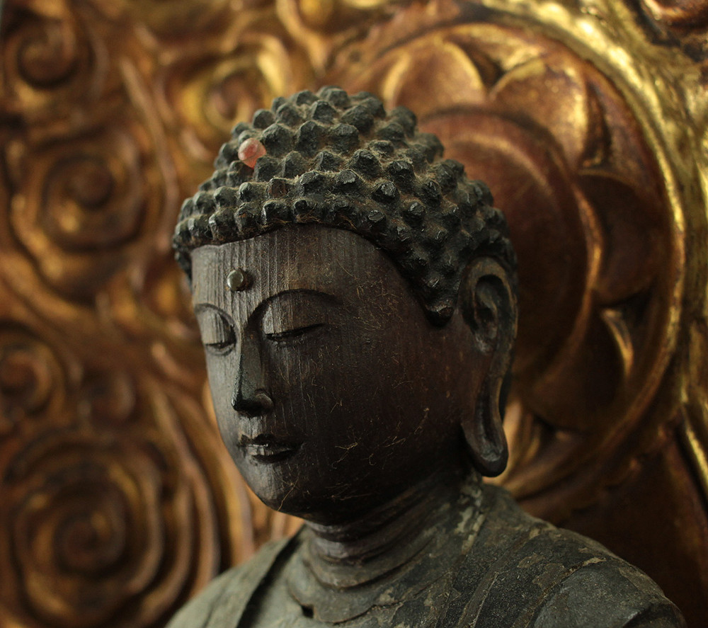 Amida Nyorai 阿弥陀如来 (Amitābha) 45.5cm Buddhism Gilt Lacquer Wooden Statue