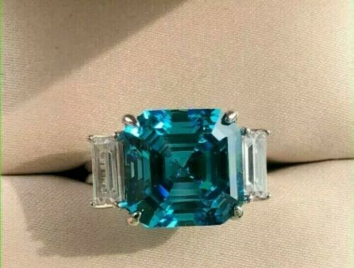 5.70 Ct Asscher Natural Topaz Diamond Engagement Ring 14K Solid White Gold Sz 8