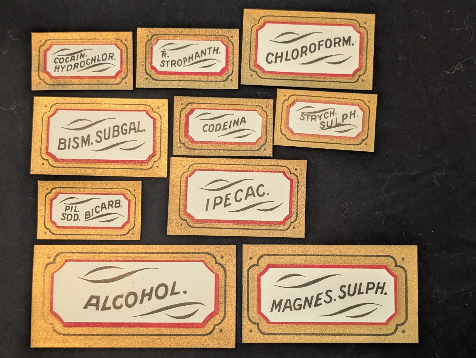 Antique Apothecary Pharmacy Bottle Labels Gold Bordered