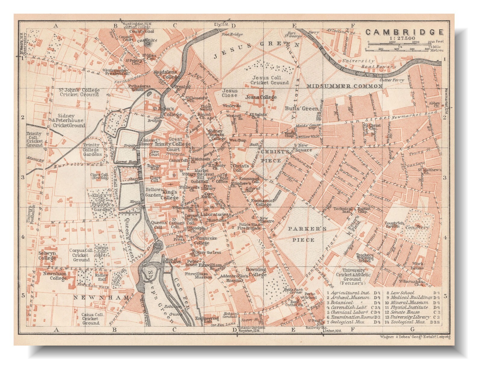 CAMBRIDGE 1927 England Great Britain ORIGINAL Map Plan Trinity College