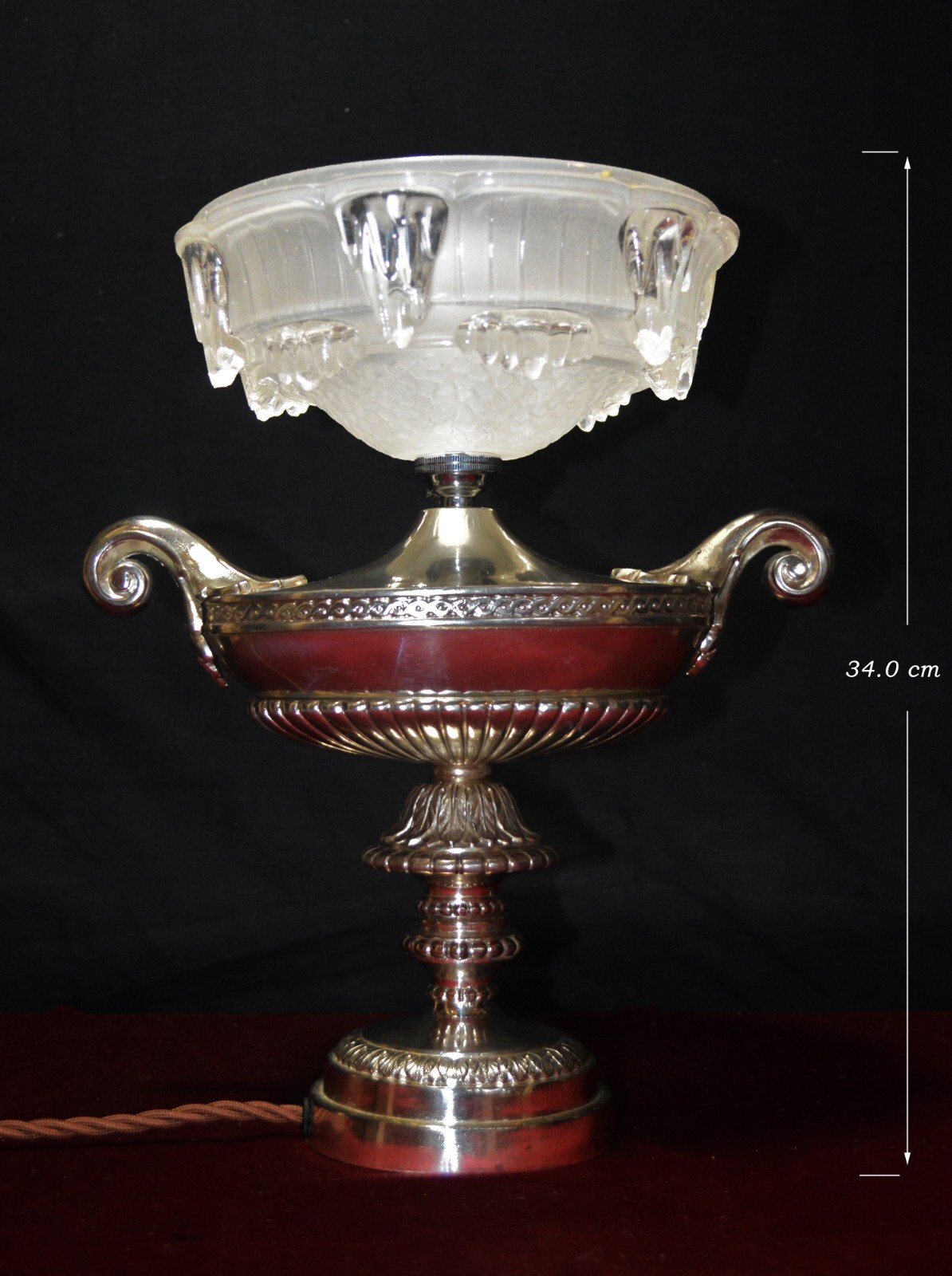 French Ezan Hand-Moulded Iridescent Shade & Aladdin Lamp Silver Plated 2-Handles