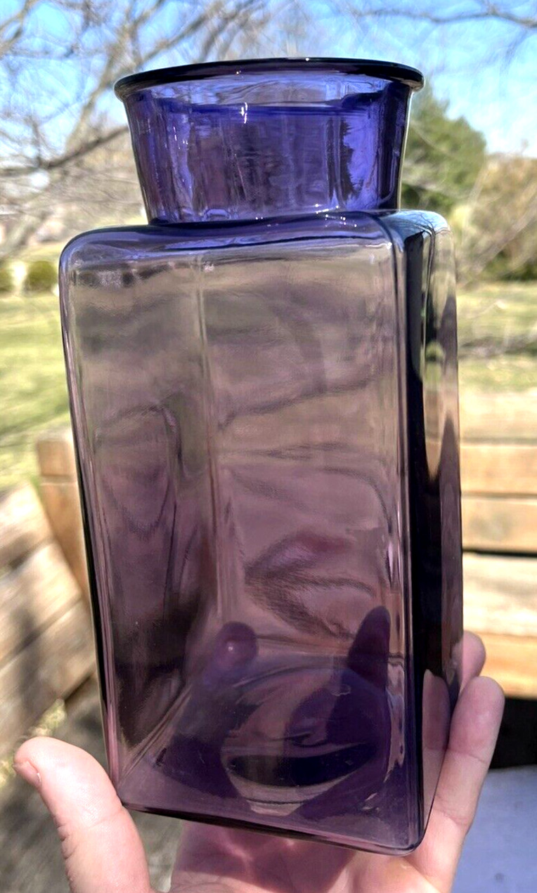 NICE AMETHYST COLORED SQUARE CANDY JAR HAND BLOWN 1890’S ERA CLEAN L@@K