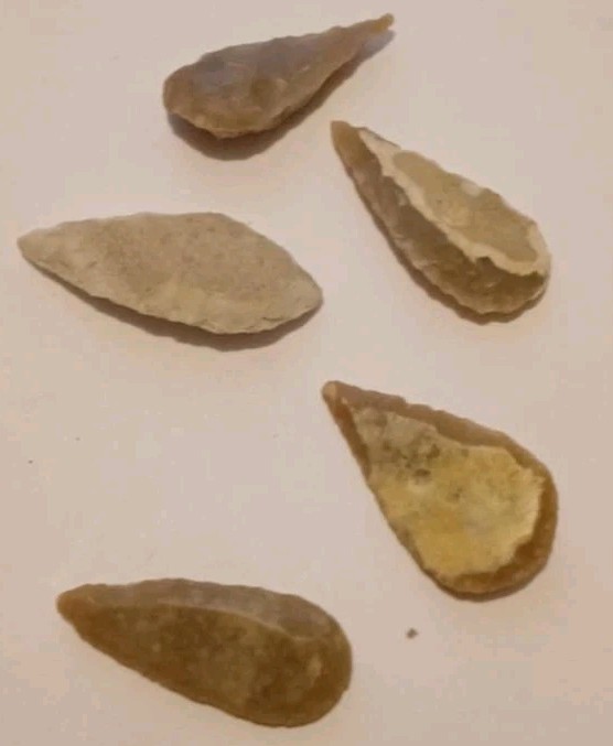 LOT OF 5 NEOLITHIC FLINT CARVED ARROWHEADS STONE AGE BRITAIN WAR RELIC 3000 B.C.