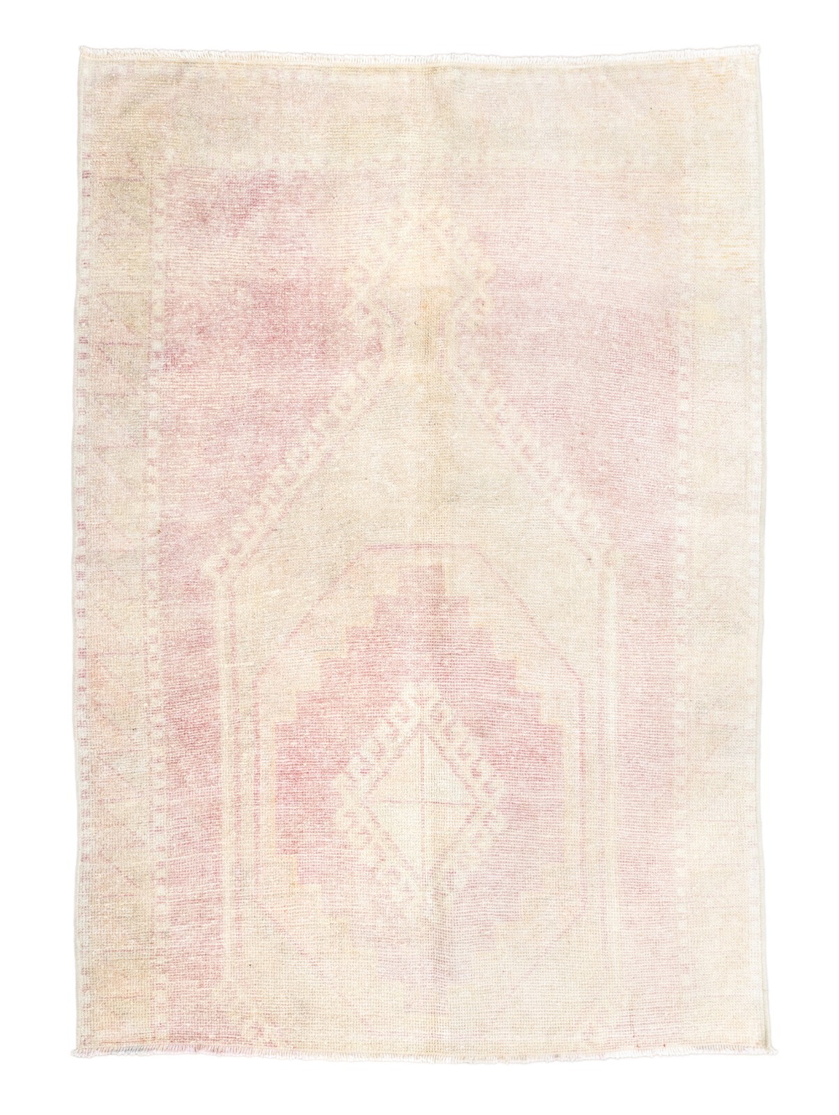4×5.7 ft Turkish Vintage Oushak Rug – Faded Blush & Ivory – Japandi Decor Wool
