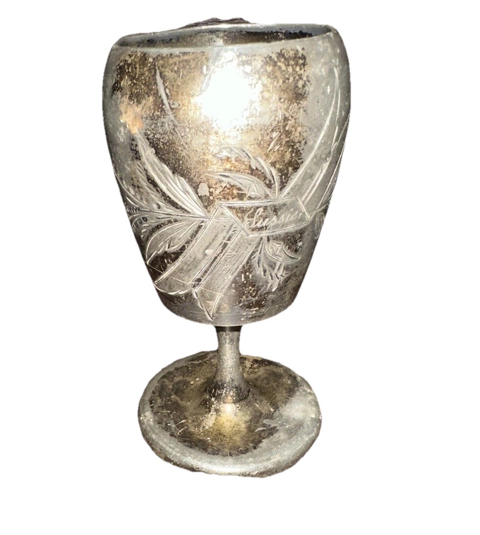Antique AURORA Silverplate Cup Goblet Engraved Small 5” Floral Vintage