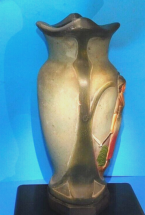 Antique Art-Nouveau 19th c France Marked, MANQUE DEPOSSE Lg Vase, Couple w/Sheep