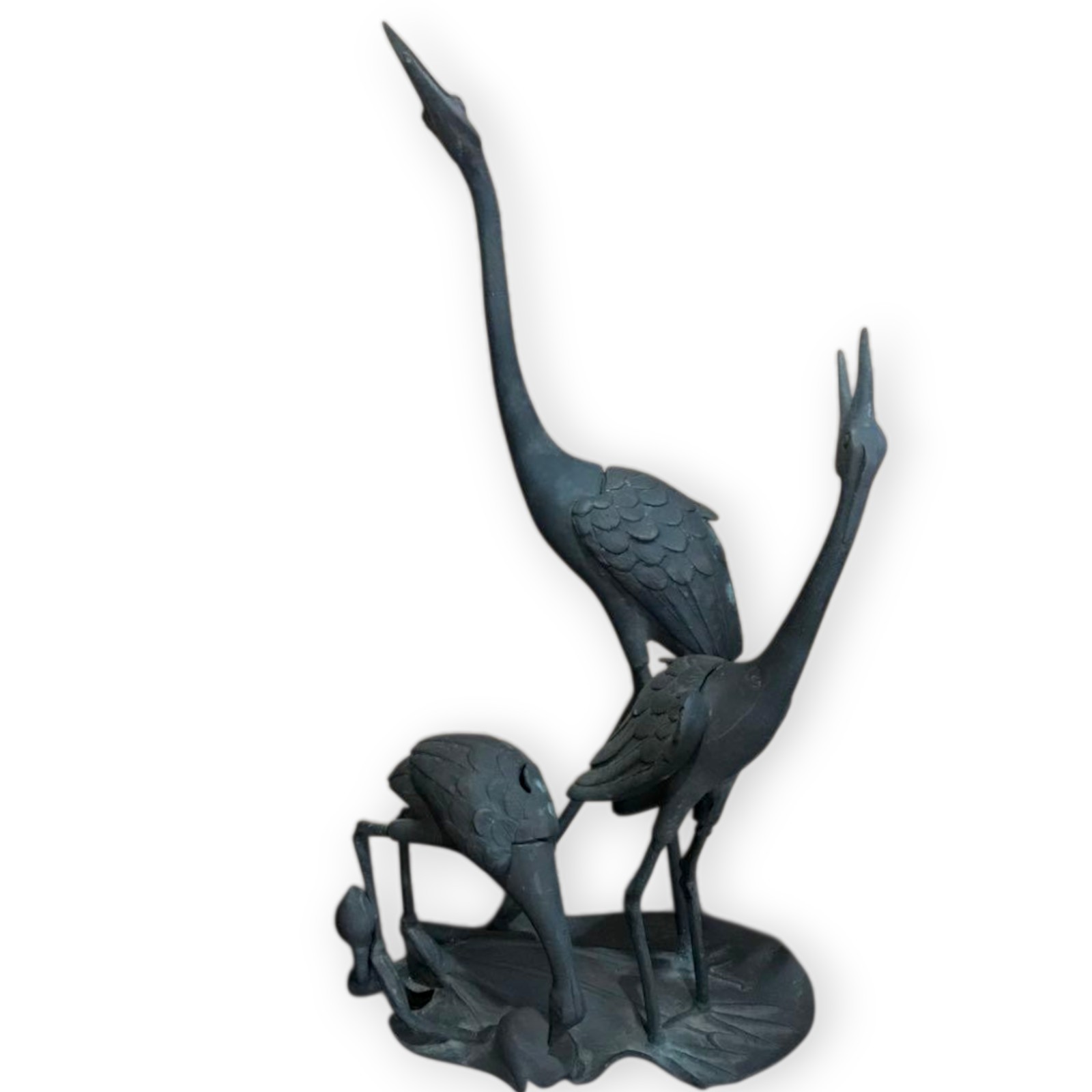 Japanese Bronze Crane Bird Statue Large Meiji Period Antique Figurine 18.5 inch