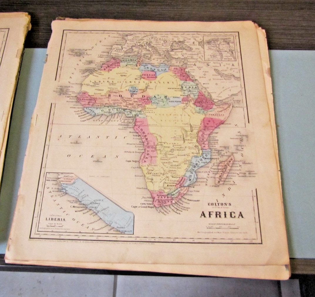 1860 Colton Africa Australia Oceanica New Zealand Maps Antique Color Originals