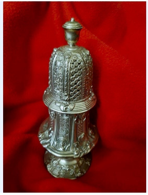 VINTAGE MCM Ornate Silver Sugar Shaker/Muffineer by Corbell Silver, 8 1/2″ 22+oz