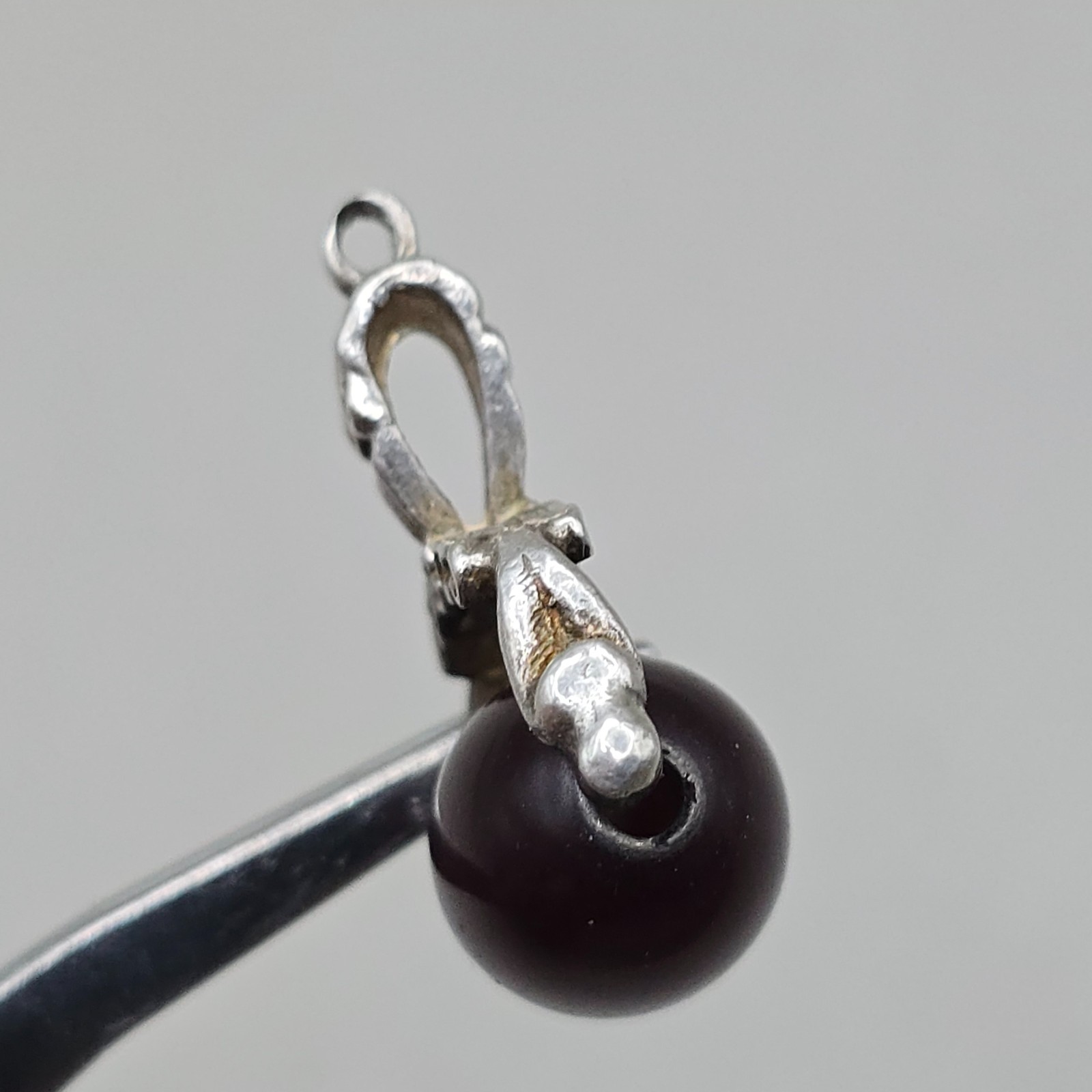 Antique Solid Silver & Cherry Bakelite Swivel Fob Pendant
