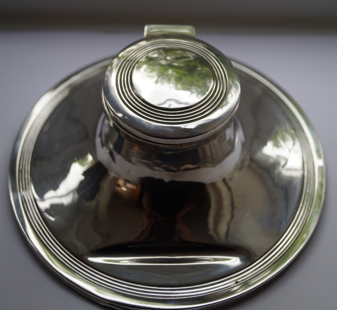Antique Sterling Silver Capstan Inkwell – Marples Birmingham 1909 – Cobalt Liner