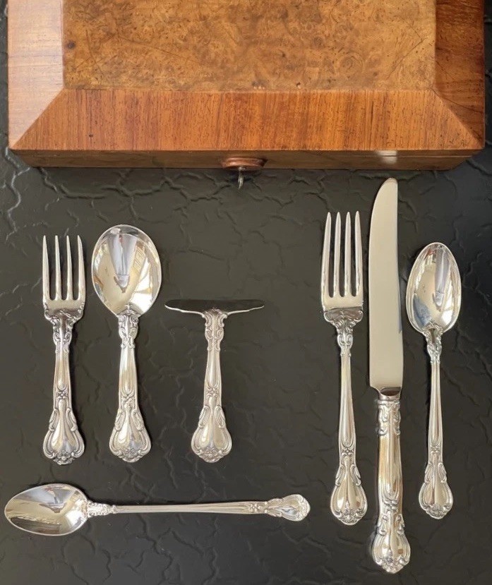 Rare Set 7 Gorham Chantilly Sterling Silver Baby Infant Youth Spoon Fork Knife