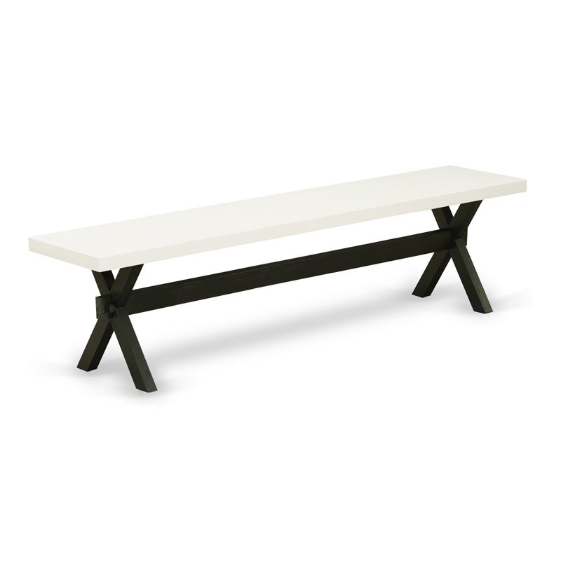 East West Furniture X-Style 15×72″ Wood Dining Bench in Black/Linen White